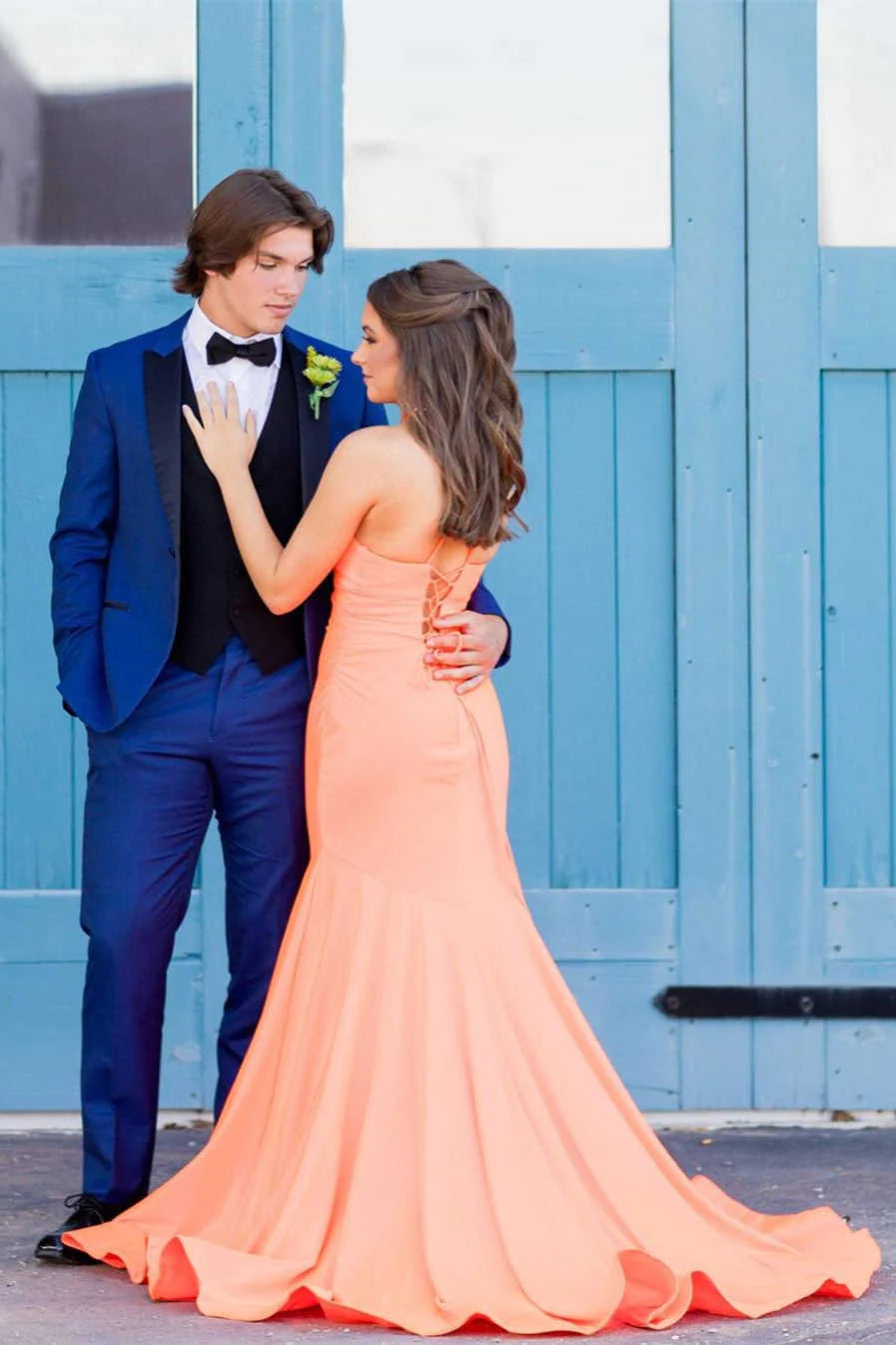 Meerjungfrau Neckholder Orange Langes Ballkleid SYP153