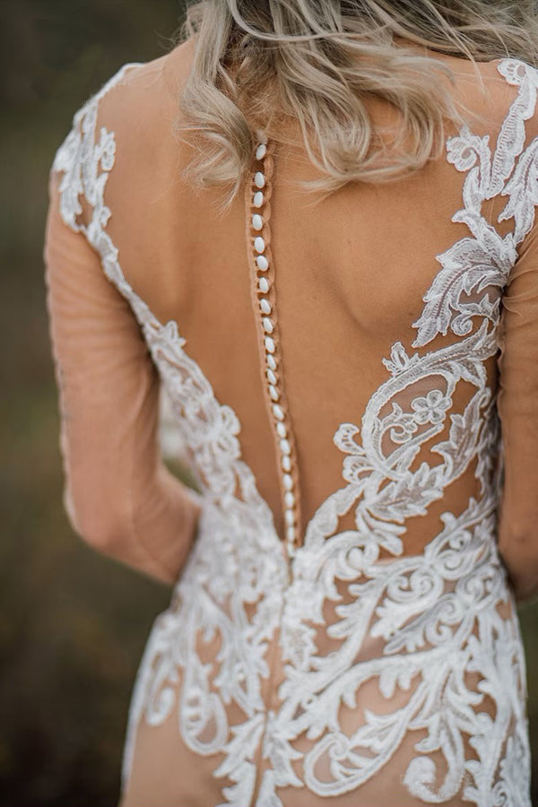 Mermaid Long Sleeves Bohemian Wedding Dresses With Appliques WD696