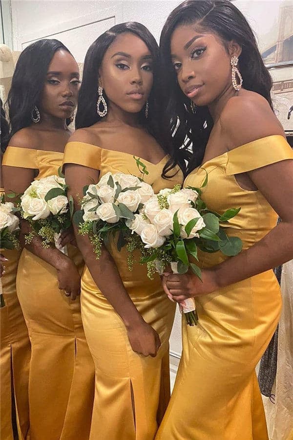 Mermaid Yellow Bridesmaid Dress With Slit SCB42