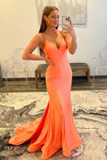 Vestido de fiesta largo naranja ajustado de sirena PSK541