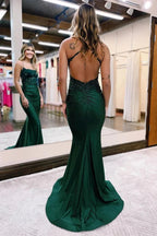 Vestido de fiesta de satén con tirantes finos y corte sirena, vestido formal PSK520