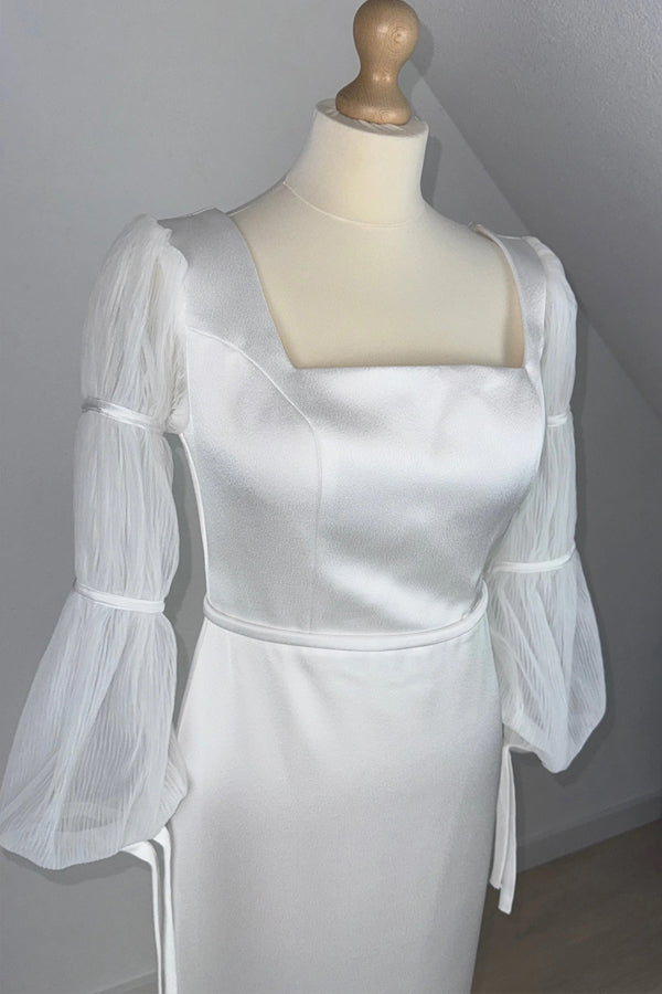 Mermaid White Square Neck Long Sleeves Wedding Dress WD755