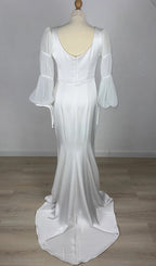 Mermaid White Square Neck Long Sleeves Wedding Dress WD755