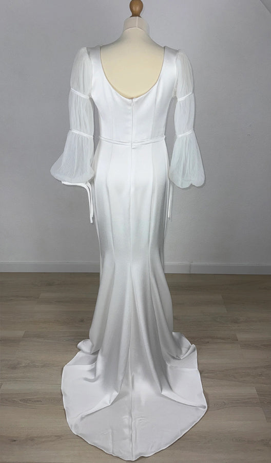 Mermaid White Square Neck Long Sleeves Wedding Dress WD755