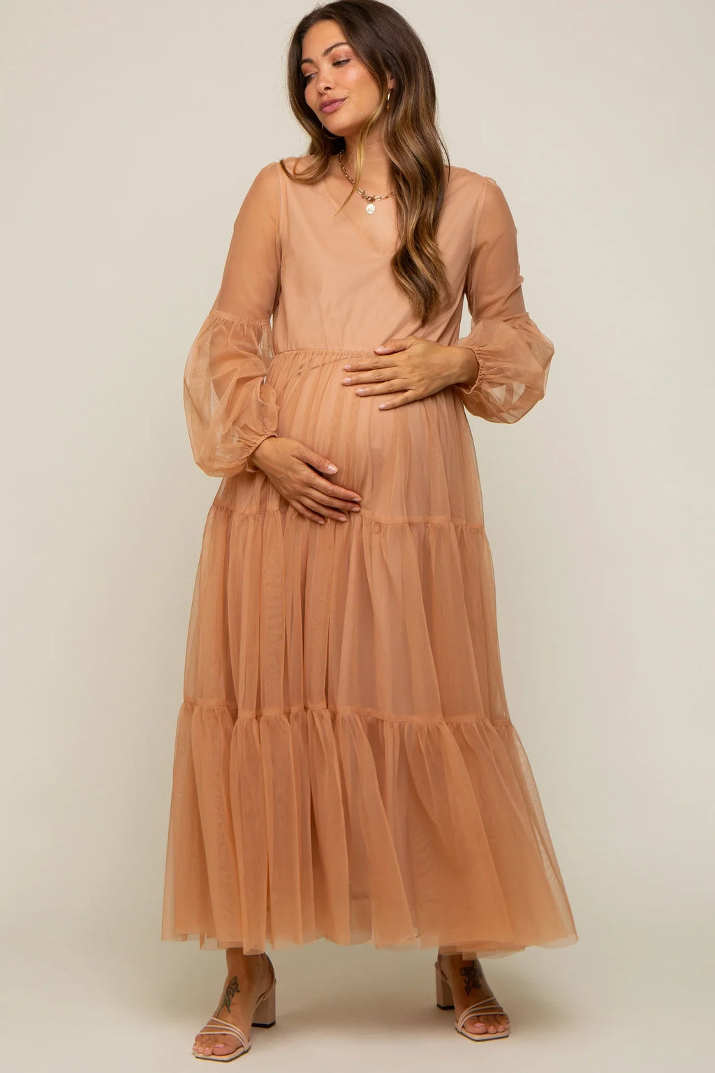 Mesh Tiered Maternity Dress SY026