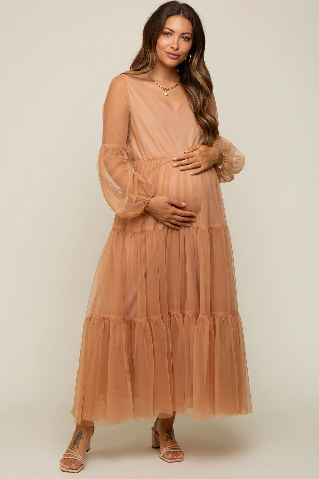 Mesh Tiered Maternity Dress SY026