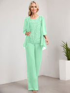 Vestido de madre de la novia de gasa con encaje, largo hasta el suelo, con lentejuelas y mono/pantalón separado