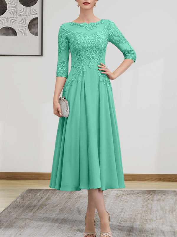 Vestido de gasa con encaje, corte A, ilusión, largo hasta la rodilla, para madre de la novia, con lentejuelas y abalorios