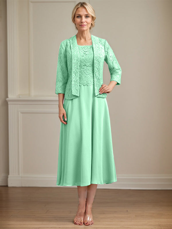 Vestido de gasa con encaje y escote redondo hasta la rodilla para madre de la novia
