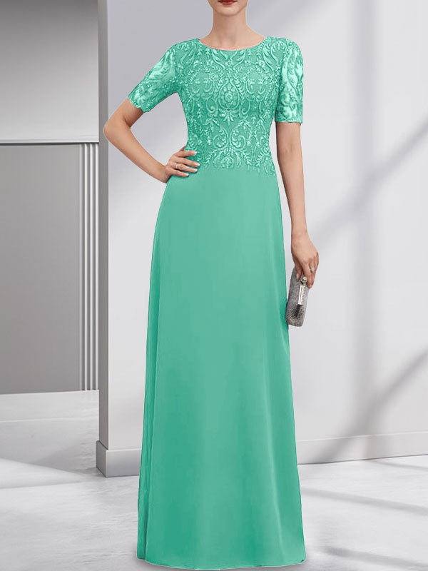 Vestido de gasa con encaje y lentejuelas para madre de la novia, corte A, largo hasta el suelo