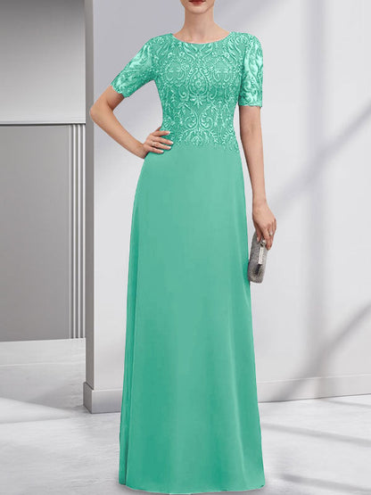 Vestido de gasa con encaje y lentejuelas para madre de la novia, corte A, largo hasta el suelo