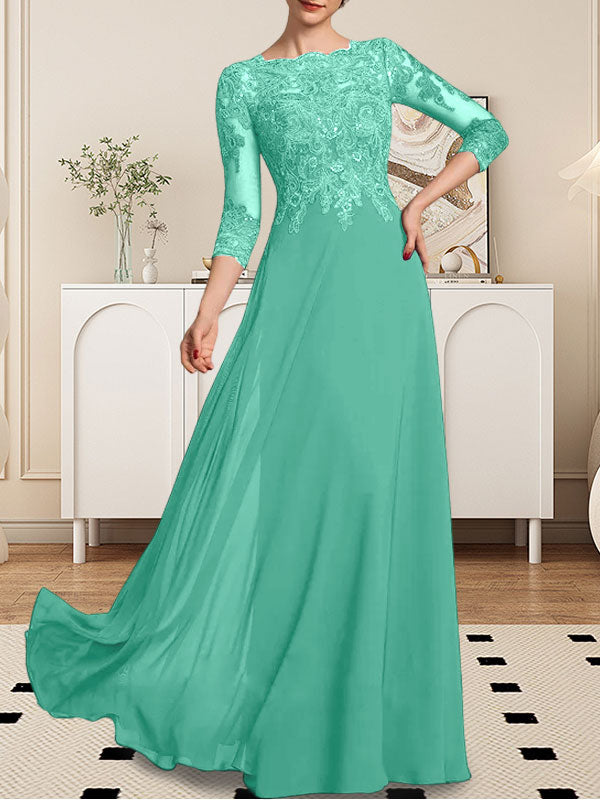 Vestido de gasa con encaje y lentejuelas para madre de la novia, corte A, largo hasta el suelo