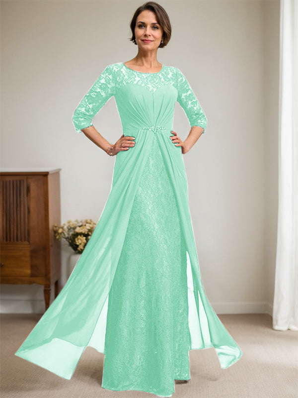 Vestido de gasa con encaje, ilusión, corte A, largo hasta el suelo, para madre de la novia, con volantes y cuentas
