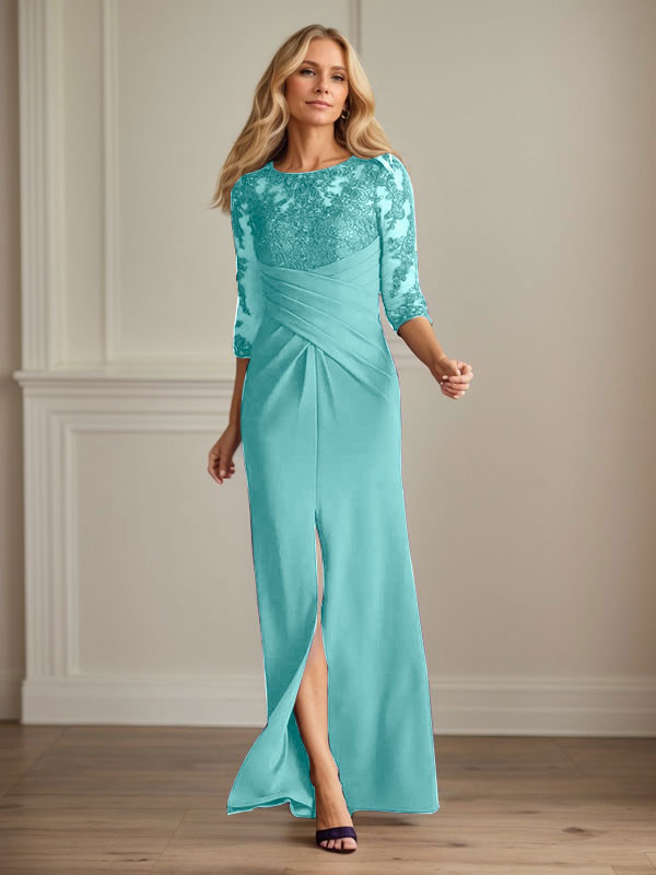 Vestido para madre de la novia de crepé elástico con encaje color ciruela