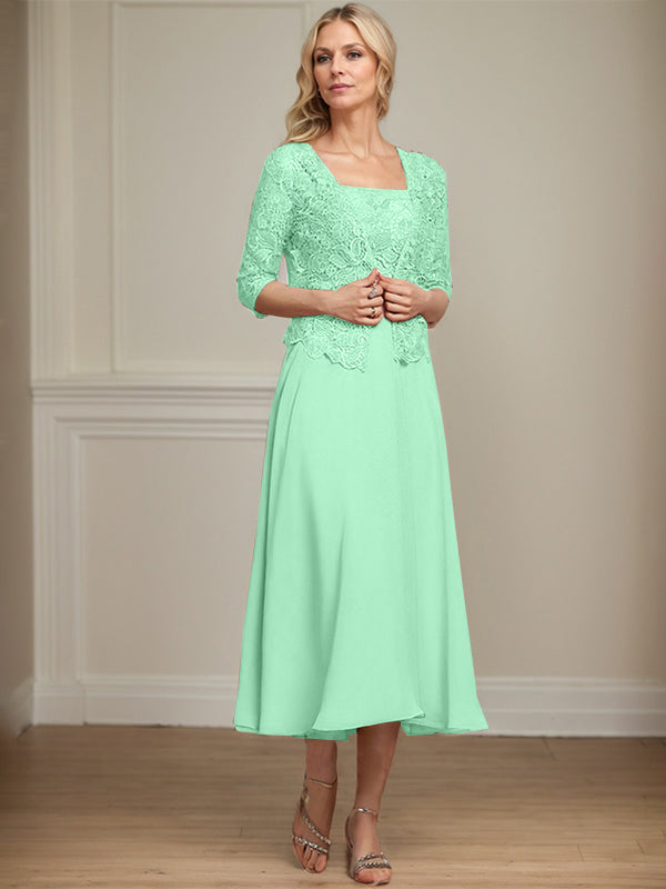 Vestido de gasa con encaje y lentejuelas para madre de la novia, corte A, largo hasta la rodilla