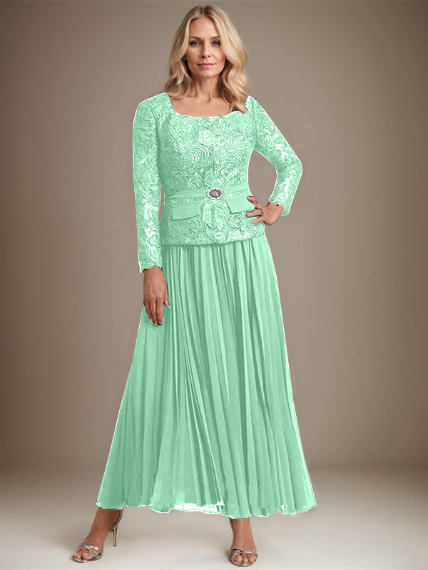 Vestido de gasa para madre de la novia con corte A, cuadrado, largo hasta los tobillos, con pliegues