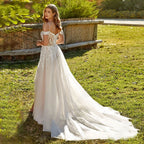 Modern Spaghetti Straps Wedding Dress A-Line New 2023 Civil Bride Bride A-Line Tulle Sweep Train Vestidos De Novia-payinti