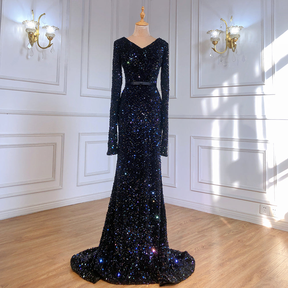 Moslim negro lentejuelas sirena Avond Jurken 2025 Elegante Sparkle Luxe Voor Vrouwen Party LA71486 
