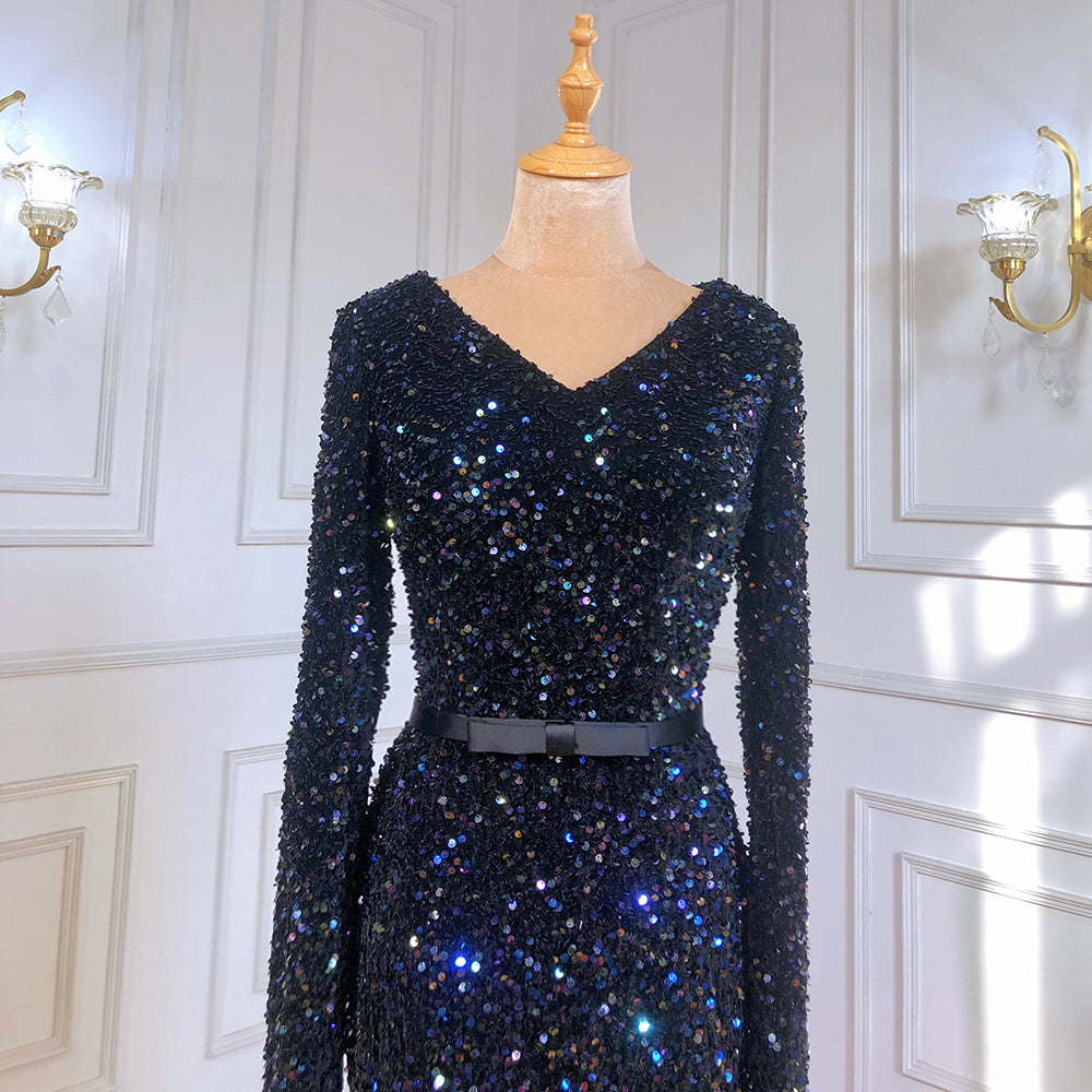 Moslim negro lentejuelas sirena Avond Jurken 2025 Elegante Sparkle Luxe Voor Vrouwen Party LA71486 