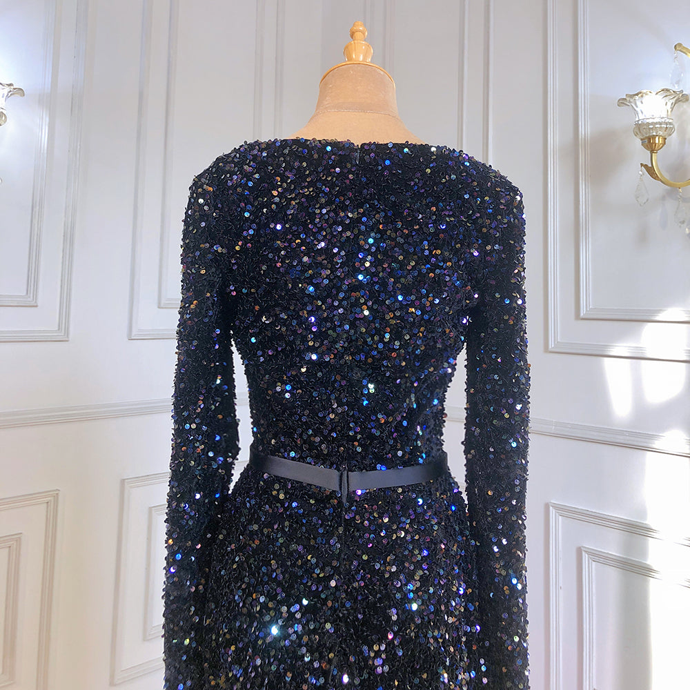 Moslim negro lentejuelas sirena Avond Jurken 2025 Elegante Sparkle Luxe Voor Vrouwen Party LA71486 