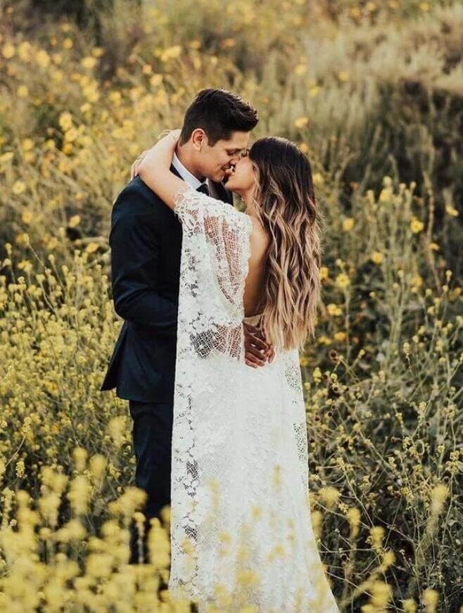Vestidos de novia rústicos con mangas de murciélago y encaje, color marfil, estilo bohemio, MW407