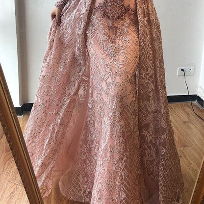 En oferta, sin devolución ni reembolso. Vestidos de noche musulmanes de manga larga con cristales negros, estilo sirena, de lujo, talla grande, LA70419.