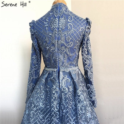 En oferta, sin devolución ni reembolso. Vestidos de noche musulmanes de manga larga con cristales negros, estilo sirena, de lujo, talla grande, LA70419.