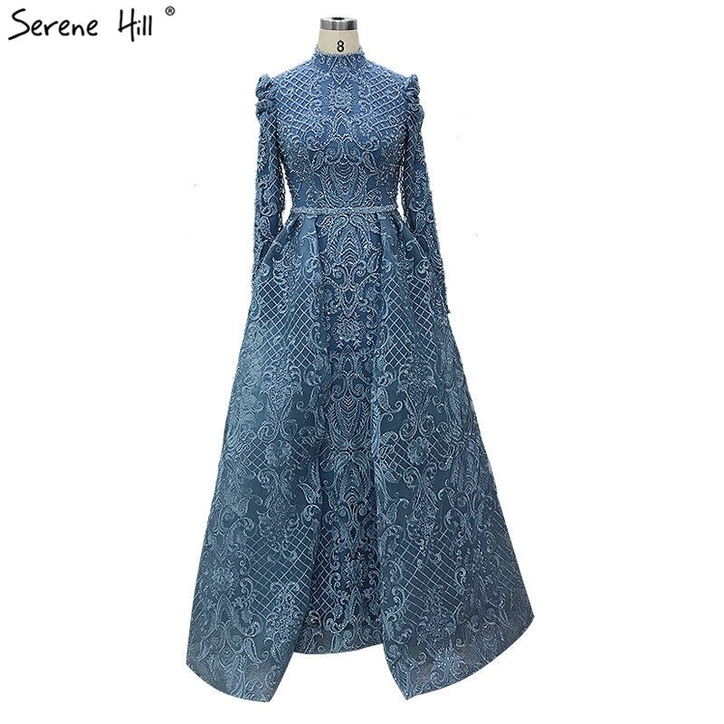 En oferta, sin devolución ni reembolso. Vestidos de noche musulmanes de manga larga con cristales negros, estilo sirena, de lujo, talla grande, LA70419.