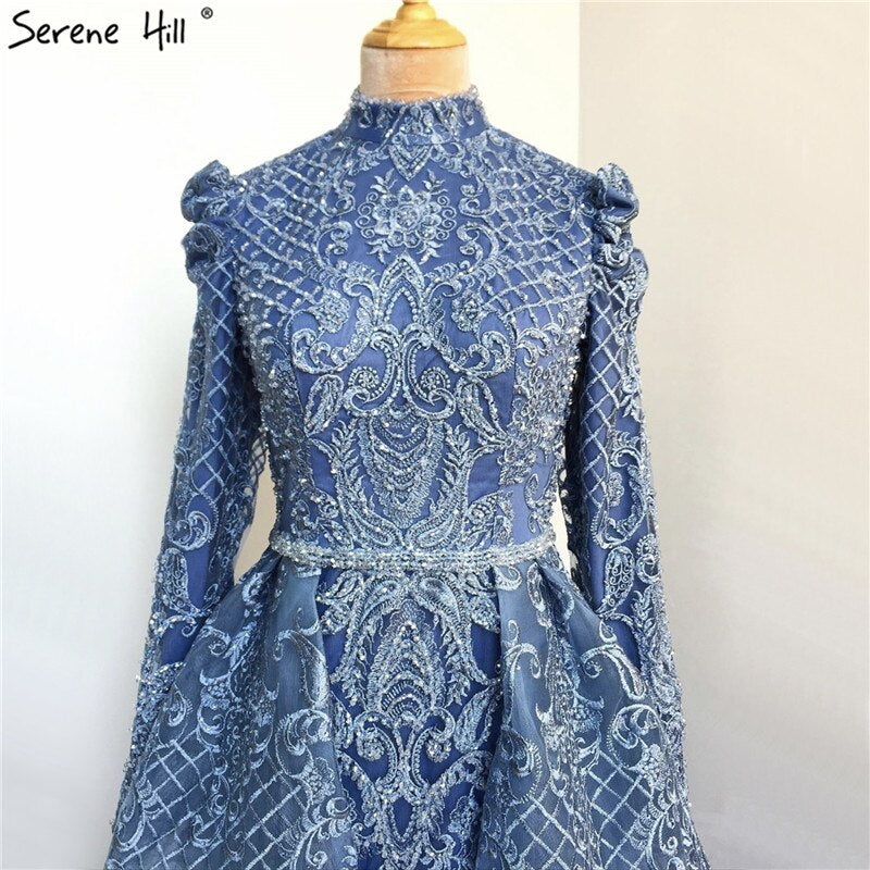 En oferta, sin devolución ni reembolso. Vestidos de noche musulmanes de manga larga con cristales negros, estilo sirena, de lujo, talla grande, LA70419.