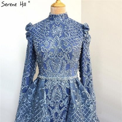 En oferta, sin devolución ni reembolso. Vestidos de noche musulmanes de manga larga con cristales negros, estilo sirena, de lujo, talla grande, LA70419.