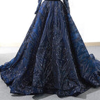 Vestido de novia musulmán de cuello alto rojo vino brillante 2025, manga larga, lentejuelas, lujoso vestido de noche de corte A LA70530