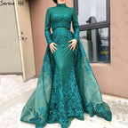 En oferta, sin devolución ni reembolso. Vestidos de noche musulmanes rosas de cuello alto, hechos a mano, con flores y mangas largas, estilo sirena, LA6542. 