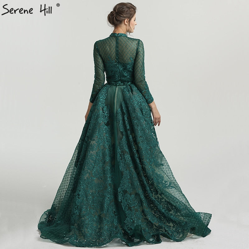 En oferta, sin devolución ni reembolso. Vestidos de noche musulmanes rosas de cuello alto, hechos a mano, con flores y mangas largas, estilo sirena, LA6542. 