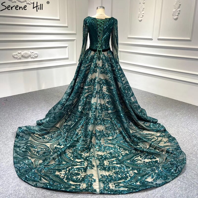 Vestido de novia musulmán de lujo, corte A, color rojo vino, estilo vintage, manga larga, lentejuelas, talla grande, LA60799