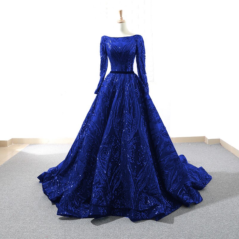 Vestido de novia musulmán de lujo, corte A, color rojo vino, estilo vintage, manga larga, lentejuelas, talla grande, LA60799