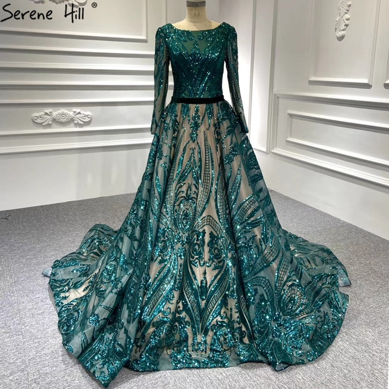 Vestido de novia musulmán de lujo, corte A, color rojo vino, estilo vintage, manga larga, lentejuelas, talla grande, LA60799