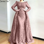 Muslimischen Wein Rot Lange Puff Ärmeln Mit Zug Abendkleider Meerjungfrau Kleider 2025 Formale Kleid Für frau Ruhigen Hill LA70406