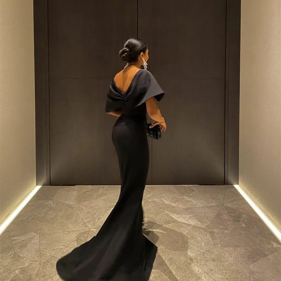 Women's Elegant Long Black Evening Dresses with Slit Off the Shoulder Mermaid Prom Dress Y4760