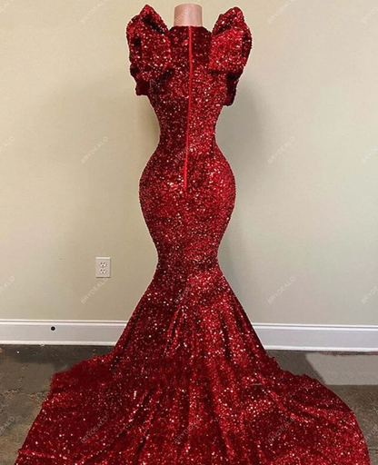 Vestido de fiesta largo de sirena con lentejuelas rojas, vestido de noche encantador Y536