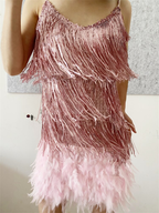 Vestido sexy de plumas con borlas brillantes para mujer, vestido de baile rosa con flecos y lentejuelas, vestido formal de verano, vestido rosa para regreso a casa, Y2470