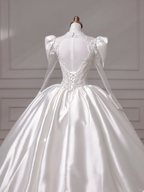 Hermoso vestido de novia de satén blanco con apliques de encaje, corte A, vestido de fiesta formal Y8607