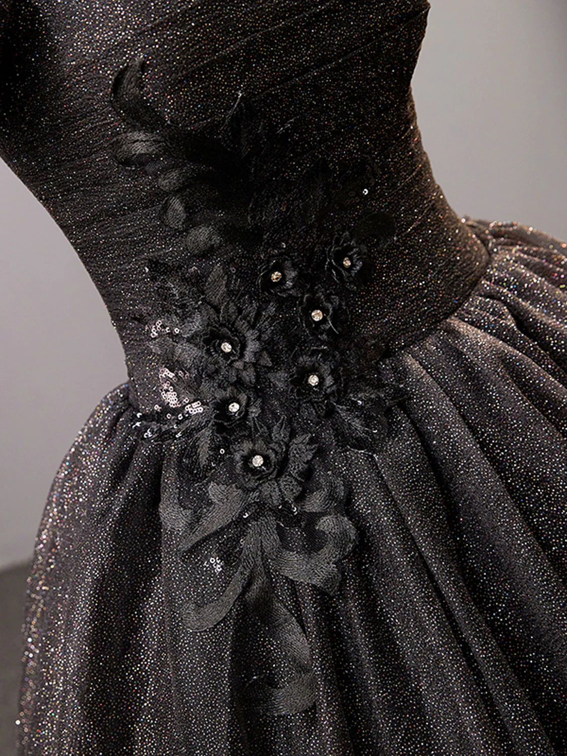 Schwarzes langes Ballkleid aus Tüll mit quadratischem Ausschnitt, glänzendes schwarzes Abendkleid Y4386