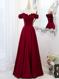 Vestido de fiesta largo de satén con hombros descubiertos y corte en A, vestido de noche de satén Y6340