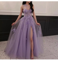 Süßes Hellviolettes A-Linien-Kleid mit einer Schulter und seitlichem Schlitz, Abendkleider, Geburtstagsparty-Kleider, Y5195