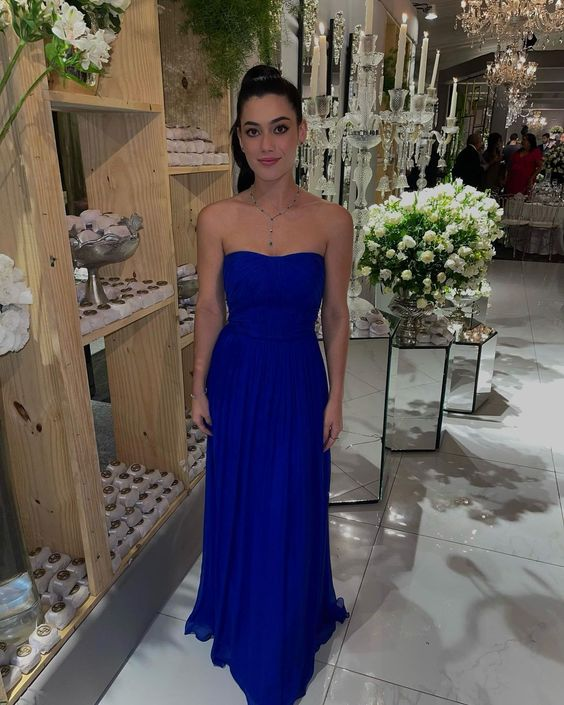 Elegante vestido de noche azul real hasta el suelo, vestido de dama de honor azul real Y4705
