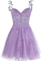 Lila Blumen Tüll Kurzes Homecoming Kleid mit Spitze Strass Applikationen Y857