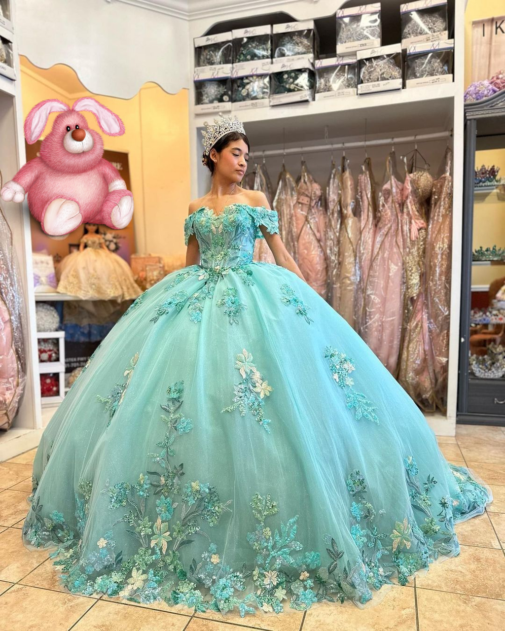 Puffy Quinceanera Kleider Ballkleid Weg Von Der Schulter Appliques Blumen Mexikanischen Süße 16 Kleider Y2634