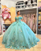 Puffy Quinceanera Kleider Ballkleid Weg Von Der Schulter Appliques Blumen Mexikanischen Süße 16 Kleider Y2634