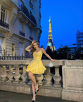 A-Linie Spaghettiträger Gelbes Homecoming-Kleid, Gelbes Abschlusskleid für Teenager Y2364