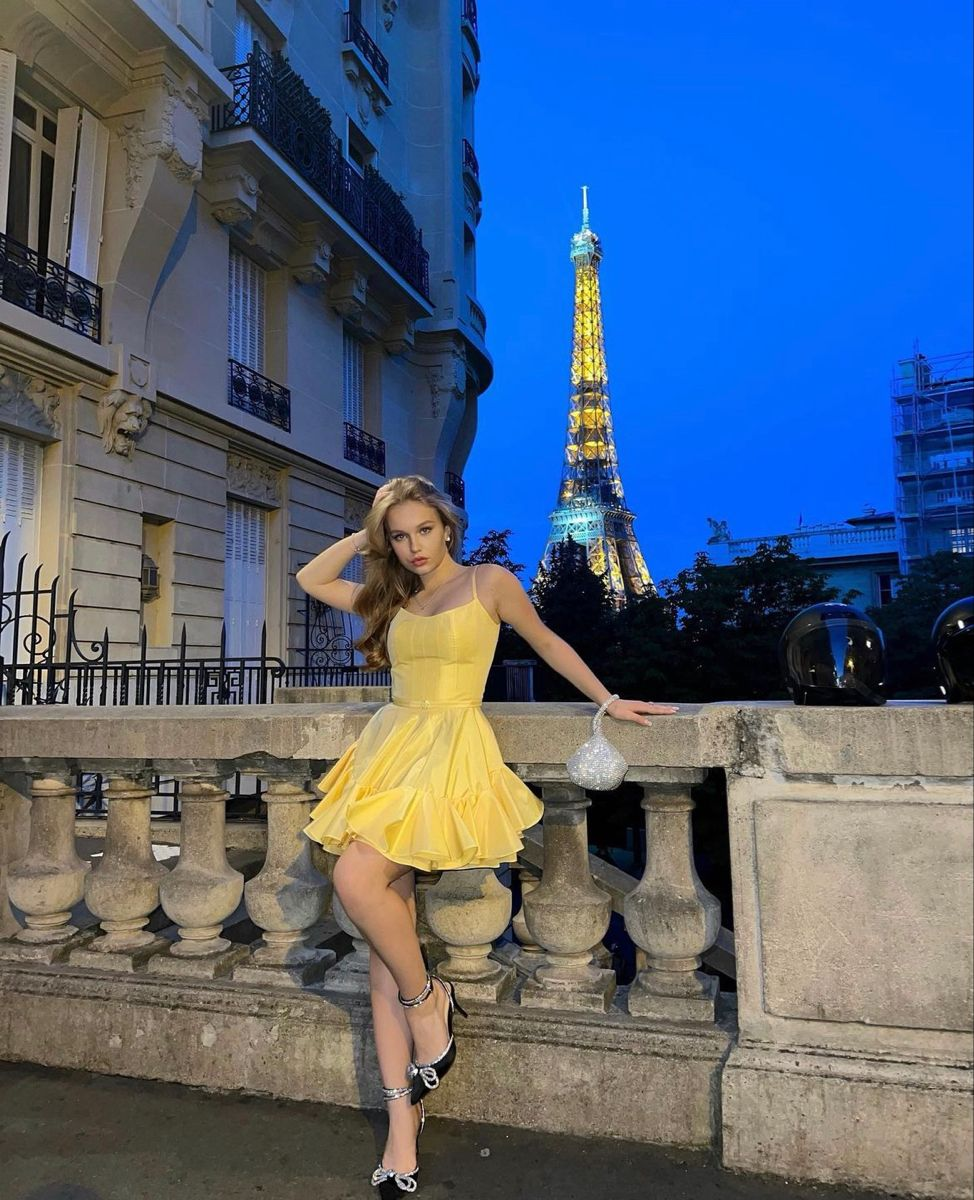 A-Linie Spaghettiträger Gelbes Homecoming-Kleid, Gelbes Abschlusskleid für Teenager Y2364